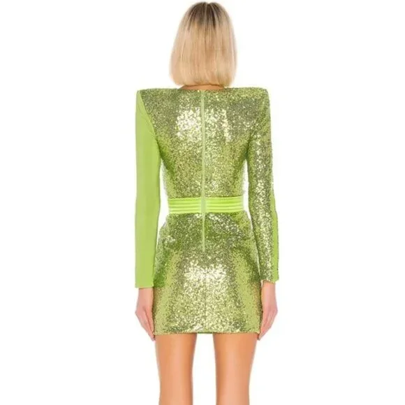 Zhivago Adenine Dress Lime Green XS NEW WITH TAGS Shoulder pads Sequine US 2
